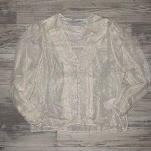 Woman Rian Pintucked Metallic Polka-Dot Blouse Size 34